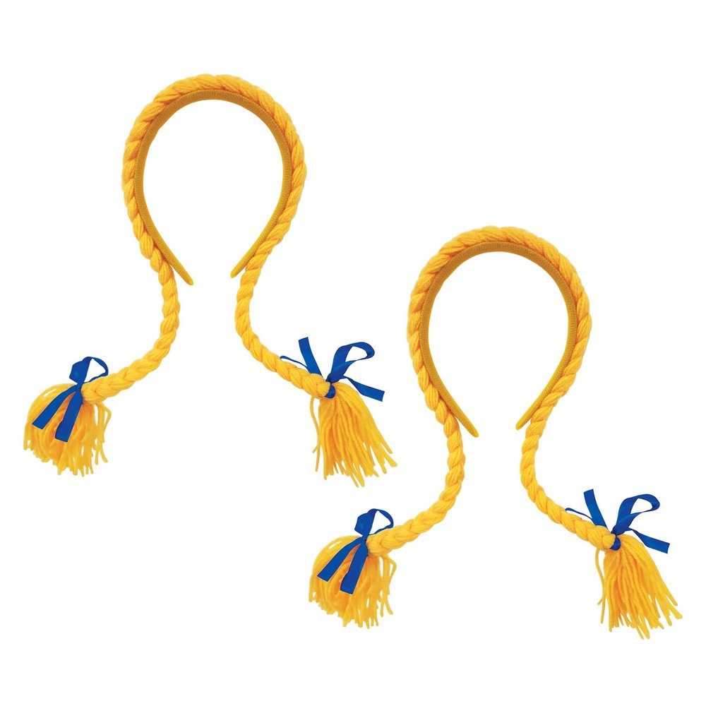Beistle 52325 Pigtail Braids 2 Piece, OSFM, Yellow/Blue