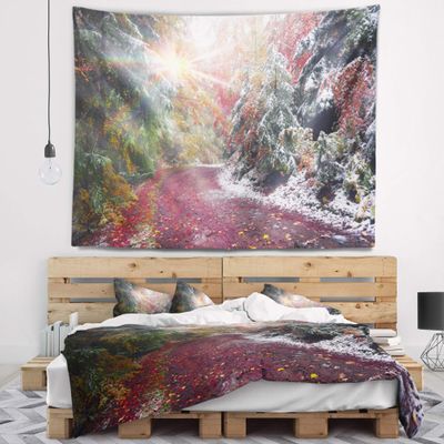 Designart ' Breathtaking View of Aline Forest' Landscape Photography Tapestry Blanket Dcor Wall Art for Home and Office, Created On Lightweight Polyester Fabric Medium: 39 in. x 32 in