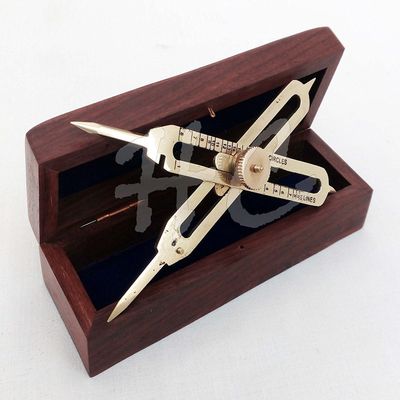 Mahira Nautical Solid Brass Proportional Divider Marine Navigation Compass With Wooden Box
