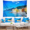 Designart ' Camogli Church on Sea and Beach View' Seashore Tapestry Blanket Dcor Wall Art for Home and Office, Created On Lightweight Polyester Fabric x Large: 92 in. x 78 in view 1