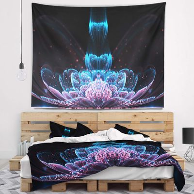 Designart ' Fractal Flower Blue Purple Digital Floral Tapestry Blanket Dcor Wall Art for Home and Office, Created On Lightweight Polyester Fabric Medium: 39 in. x 32 in