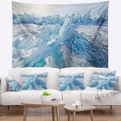 Designart ' Blue Ice Hummocks in Siberia Lake Baikal' Landscape Tapestry Blanket Dcor Wall Art for Home and Office, Created On Lightweight Polyester Fabric x Large: 92 in. x 78 in