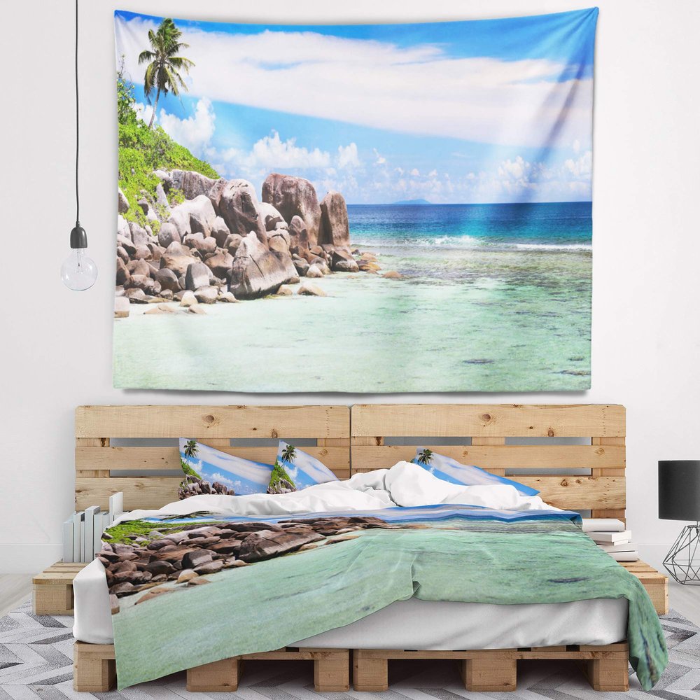 Designart Beautiful Seychelles Rocky Coast, X-Large/92 x 78"