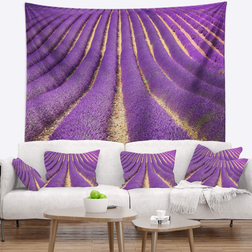 Designart ' Beautiful Pattern of Blooming Lavender' Flower Tapestry Blanket Dcor Wall Art for Home and Office, Created On Lightweight Polyester Fabric x Large: 92 in. x 78 in