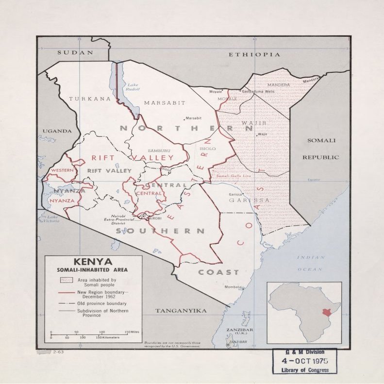 18" x 24" 1963 Map Of Kenya Somali Inhabited Area