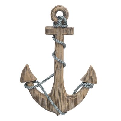Asense 24 Inch Large Wooden Anchor Wall Decor, Handcrafted Rustic Nautical Wall Art with Rope, Coastal & Beach House Themed Decoration for Living Room, Bathroom, or Entryway