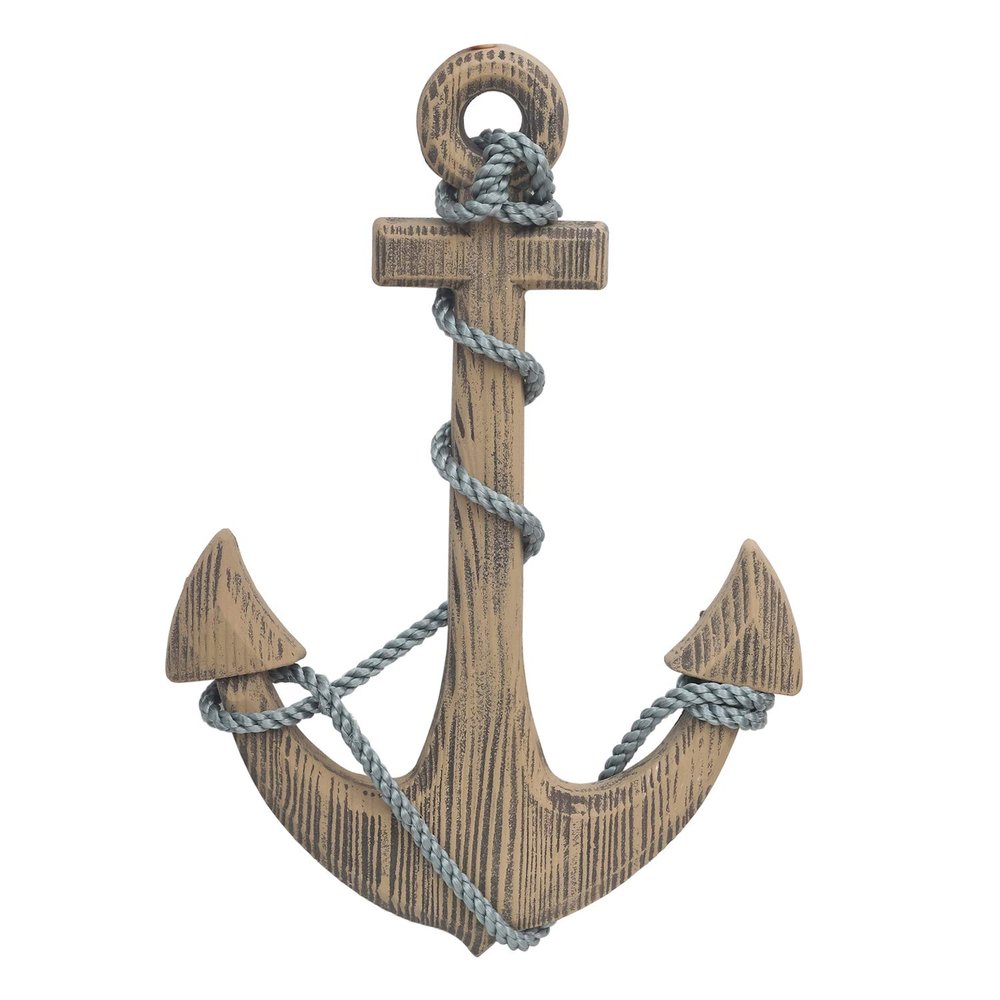 Asense 24 Inch Large Wooden Anchor Wall Decor, Handcrafted Rustic Nautical Wall Art with Rope, Coastal & Beach House Themed Decoration for Living Room, Bathroom, or Entryway