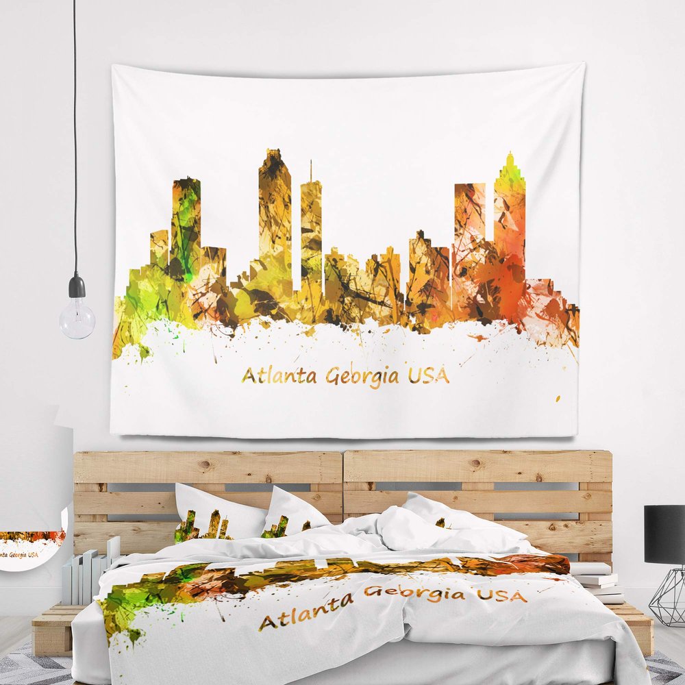 Designart ' Atlanta Georgia Skyline' Cityscape Tapestry Blanket Dcor Wall Art for Home and Office x Large: 92 in. x 78 in