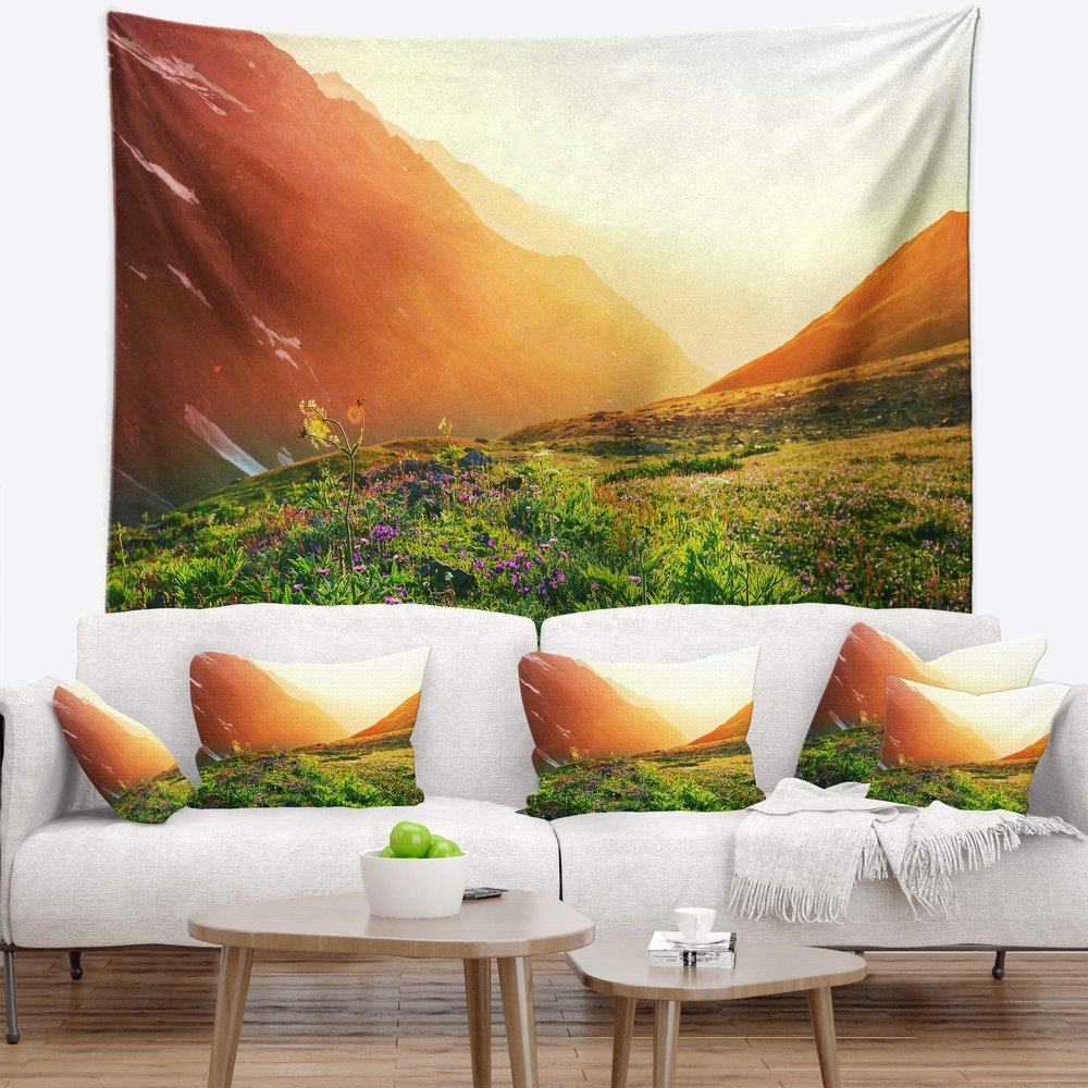 Designart ' Beautiful Meadow on Sunny Day' Landscape Tapestry Blanket Dcor Wall Art for Home and Office x Large: 92 in. x 78 in