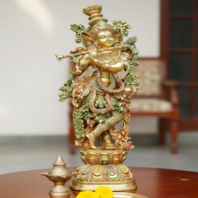 Esplanade - Lord Krishna Kishan Gopal Murti Idol Statue Sculpture - Brass - 29" - Multicolor