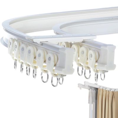 Double Row Plastic Metal Alloy Rod Curved Rail Window Curtain Track Poles Ceiling Mounting (500cm Dual Row)