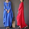 Sufang Fashion Casual Caftan Pocket Loose Maxi Linen Cotton Women's Long Dress New Blue XXL view 2