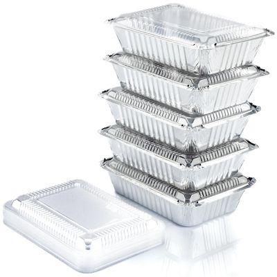 Spare Essentials (55 Count) 2.25LB Aluminum Containers with Lids (8.5"x6") - Disposable Foil Container for Takeout, Baking, Freezing, Food Storage - Aluminum Pans with Lids, To Go Containers