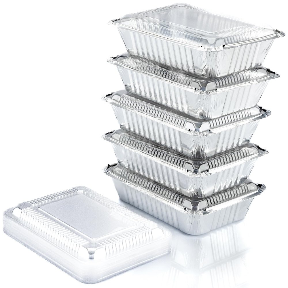 Spare Essentials (55 Count) 2.25LB Aluminum Containers with Lids (8.5"x6") - Disposable Foil Container for Takeout, Baking, Freezing, Food Storage - Aluminum Pans with Lids, To Go Containers