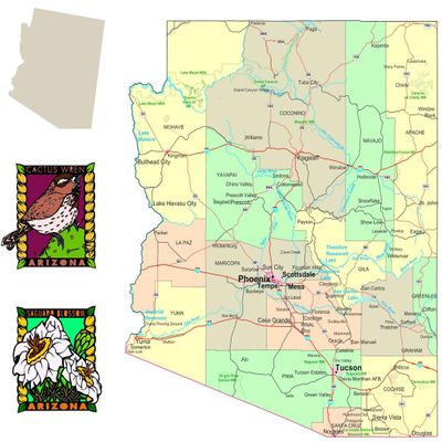 Gifts Delight Laminated 27x24 Poster: Political Map - Map of Arizona