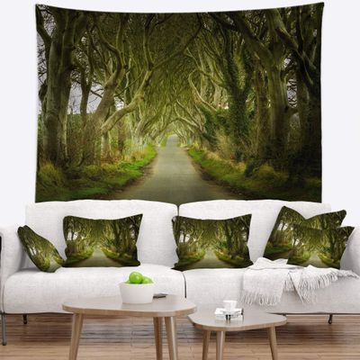 Designart ' Dark Hedges Road Through Old Trees' Landscape Tapestry Blanket Dcor Wall Art for Home and Office, Created On Lightweight Polyester Fabric x Large: 92 in. x 78 in