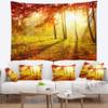 Designart ' Yellow Red Fall Trees and Leaves' Landscape Tapestry Blanket Dcor Wall Art for Home and Office, Created On Lightweight Polyester Fabric x Large: 80 in. x 68 in view 1
