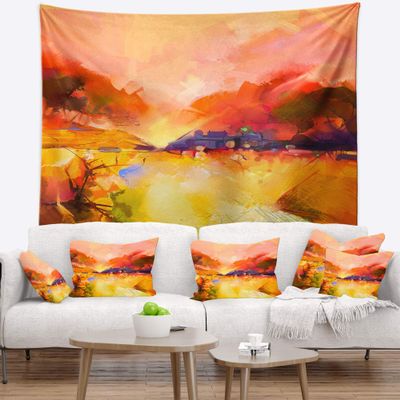 Designart ' Colorful Yellow Red Background' Floral Tapestry Blanket Dcor Wall Art for Home and Office, Created On Lightweight Polyester Fabric XX-Large: 78 in. x 92 in