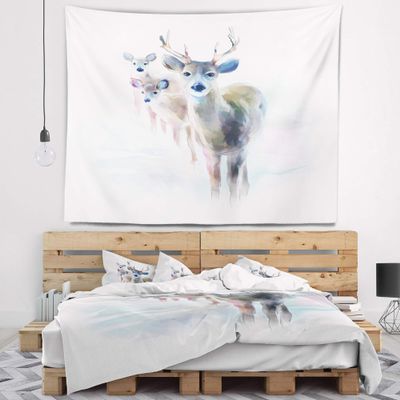 Designart ' Beautiful Deer with Big Horns' Animal Tapestry Blanket Dcor Wall Art for Home and Office, Created On Lightweight Polyester Fabric x Large: 80 in. x 68 in