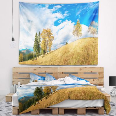 Designart ' Mountain Autumn Panorama' Landscape Tapestry Blanket Dcor Wall Art for Home and Office Medium: 39 in. x 32 in
