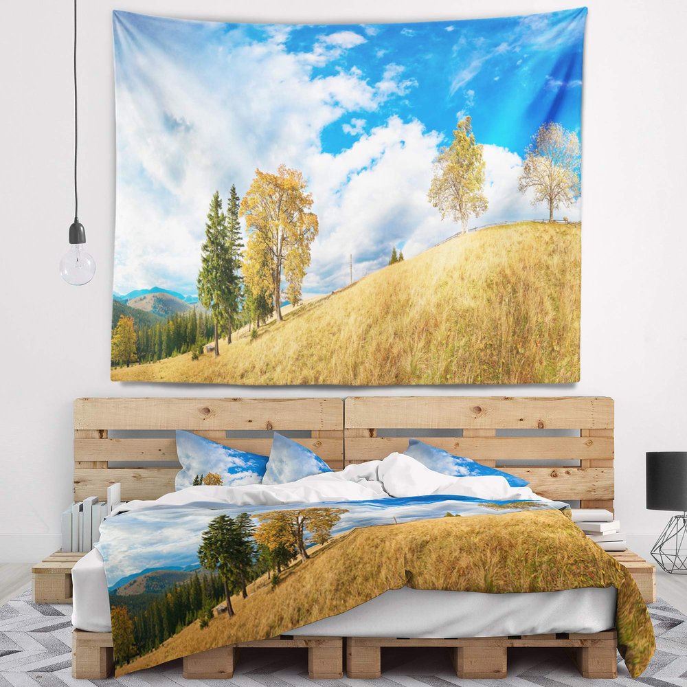 Designart ' Mountain Autumn Panorama' Landscape Tapestry Blanket Dcor Wall Art for Home and Office Medium: 39 in. x 32 in