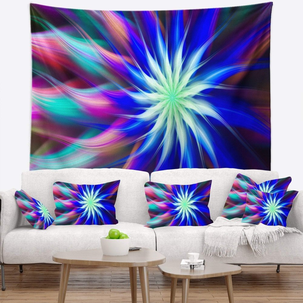 Designart ' Dance of Bright Spiral Blue Flower' Floral Tapestry Blanket Dcor Wall Art for Home and Office X-Large: 92 in. x 78 in