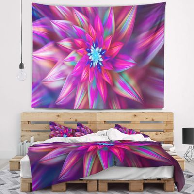 Designart ' Huge Purple Pink Fractal Flower' Floral Tapestry Blanket Dcor Wall Art for Home and Office Medium: 39" x 32"