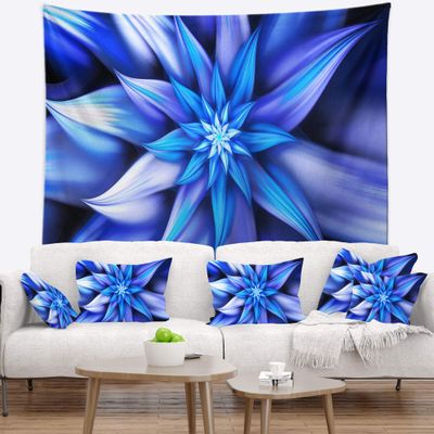 Designart ' Dancing Blue Flower Petals' Floral Tapestry Blanket Dcor Wall Art for Home and Office, Created On Lightweight Polyester Fabric x Large: 92 in. x 78 in