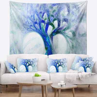 Designart ' Blue Mystic Psychedelic Tree' Abstract Tapestry Blanket Dcor Wall Art for Home and Office Medium: 39" x 32"