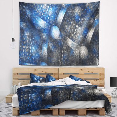 Designart ' Crystal Cell Dark Blue Steel Texture' Abstract Tapestry Blanket Dcor Wall Art for Home and Office, Created On Lightweight Polyester Fabric x Large: 92 in. x 78 in