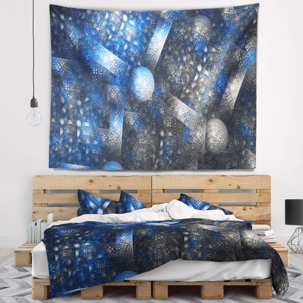 Designart ' Crystal Cell Dark Blue Steel Texture' Abstract Tapestry Blanket Dcor Wall Art for Home and Office, Created On Lightweight Polyester Fabric x Large: 92 in. x 78 in