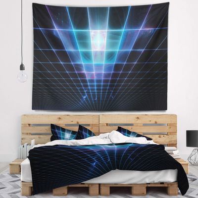 Designart ' Blue Laser Protective Grids' Abstract Tapestry Blanket Dcor Wall Art for Home and Office x Large: 92 in. x 78 in