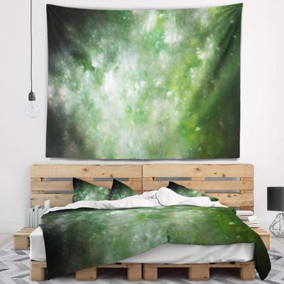 Designart ' Blur Green Starry Fractal Sky' Abstract Tapestry Blanket Dcor Wall Art for Home and Office, Created On Lightweight Polyester Fabric x Large: 92 in. x 78 in