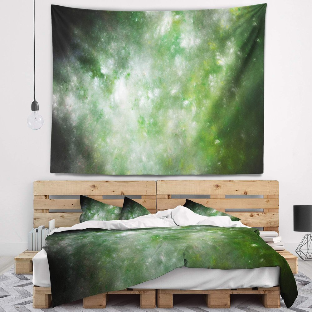 Designart ' Blur Green Starry Fractal Sky' Abstract Tapestry Blanket Dcor Wall Art for Home and Office, Created On Lightweight Polyester Fabric x Large: 92 in. x 78 in