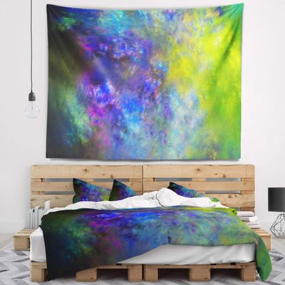 Designart ' Blue Green Starry Fractal Sky' Abstract Tapestry Blanket Dcor Wall Art for Home and Office x Large: 92 in. x 78 in