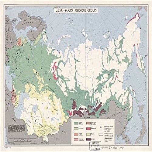 16" x 24" 1961 Map Of USSr Major Religious Groups