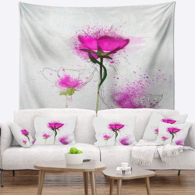 Designart ' Watercolor Purple Daisy Flowers' Floral Tapestry Blanket Dcor Wall Art for Home and Office Medium: 32" x 39"