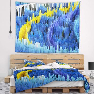 Designart ' Macro Render Structure Blue Yellow' Contemporary Tapestry Blanket Dcor Wall Art for Home and Office, Created On Lightweight Polyester Fabric Medium: 39 in. x 32 in