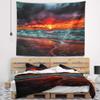 Designart ' Red Sunset Over Blue Waters' Seascape Tapestry Blanket Dcor Wall Art for Home and Office, Created On Lightweight Polyester Fabric Medium: 39 in. x 32 in view 1