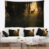 Designart ' Deer in Sunset in Deep Forest Tapestry Blanket Dcor Wall Art for Home and Office, Created On Lightweight Polyester Fabric x Large: 80 in. x 68 in view 1
