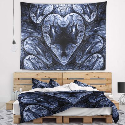 Designart ' Cold Mystical Fractal Heart' Abstract Tapestry Blanket Dcor Wall Art for Home and Office, Created On Lightweight Polyester Fabric x Large: 92 in. x 78 in