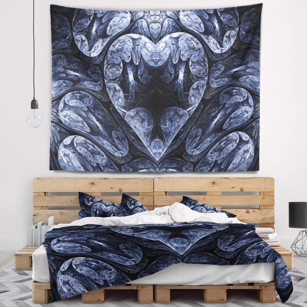 Designart ' Cold Mystical Fractal Heart' Abstract Tapestry Blanket Dcor Wall Art for Home and Office, Created On Lightweight Polyester Fabric x Large: 92 in. x 78 in