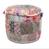 KLAVATE Ganesham Indian Hippie Vintage Cotton Floor Pillow & Cushion Patchwork Bean Bag Chair Cover Boho Bohemian Hand Embroidered Handmade Pouf Ottoman (White, 13 H X 22 Diam.(Inch)) view 1