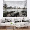 Designart ' Brooklyn Bridge with Rocks on Shore' Cityscape Tapestry Blanket Dcor Wall Art for Home and Office x Large: 92 in. x 78 in view 1