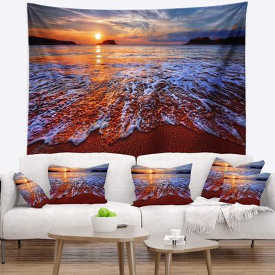 Designart ' Colorful Sunset with Bright Waters' Seashore Tapestry Blanket Dcor Wall Art for Home and Office x Large: 80 in. x 68 in