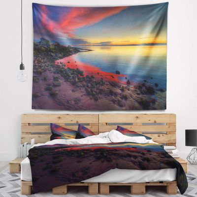 Designart ' Blasts of Color at The Sunset' Seashore Tapestry Blanket Dcor Wall Art for Home and Office x Large: 92 in. x 78 in