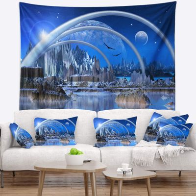 Designart ' Blue Fantasy Landscape Tapestry Blanket Dcor Wall Art for Home and Office x Large: 80 in. x 68 in