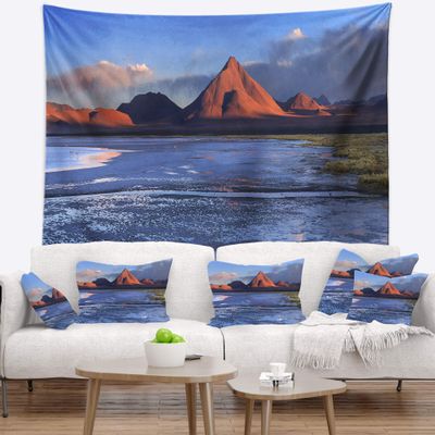 Designart ' Colorado Lagoon and Volcano Pabellon' Landscape Tapestry Blanket Dcor Wall Art for Home and Office x Large: 92 in. x 78 in