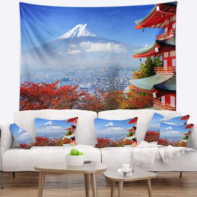 Designart ' Mount Fuji with Fall Colors' Landscape Tapestry Blanket Dcor Wall Art for Home and Office Medium: 39 in. x 32 in