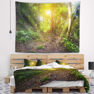 Designart ' Archaeological Park Cebal Guatemala' Landscape Tapestry Blanket Dcor Wall Art for Home and Office, Created On Lightweight Polyester Fabric x Large: 92 in. x 78 in